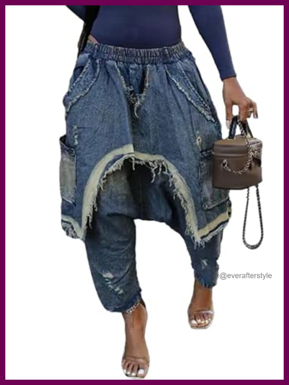 Women Harem Denim Pants High Waist Patchwork Wide Leg Boyfriend Jeans